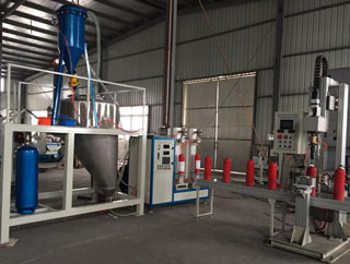 Semi-automatic dry powder fire extinguisher filing and assembling line